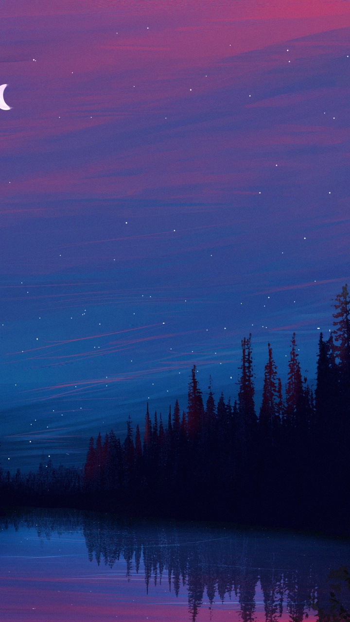 Night, Nature, Blue, Moon, Purple. Wallpaper in 720x1280 Resolution