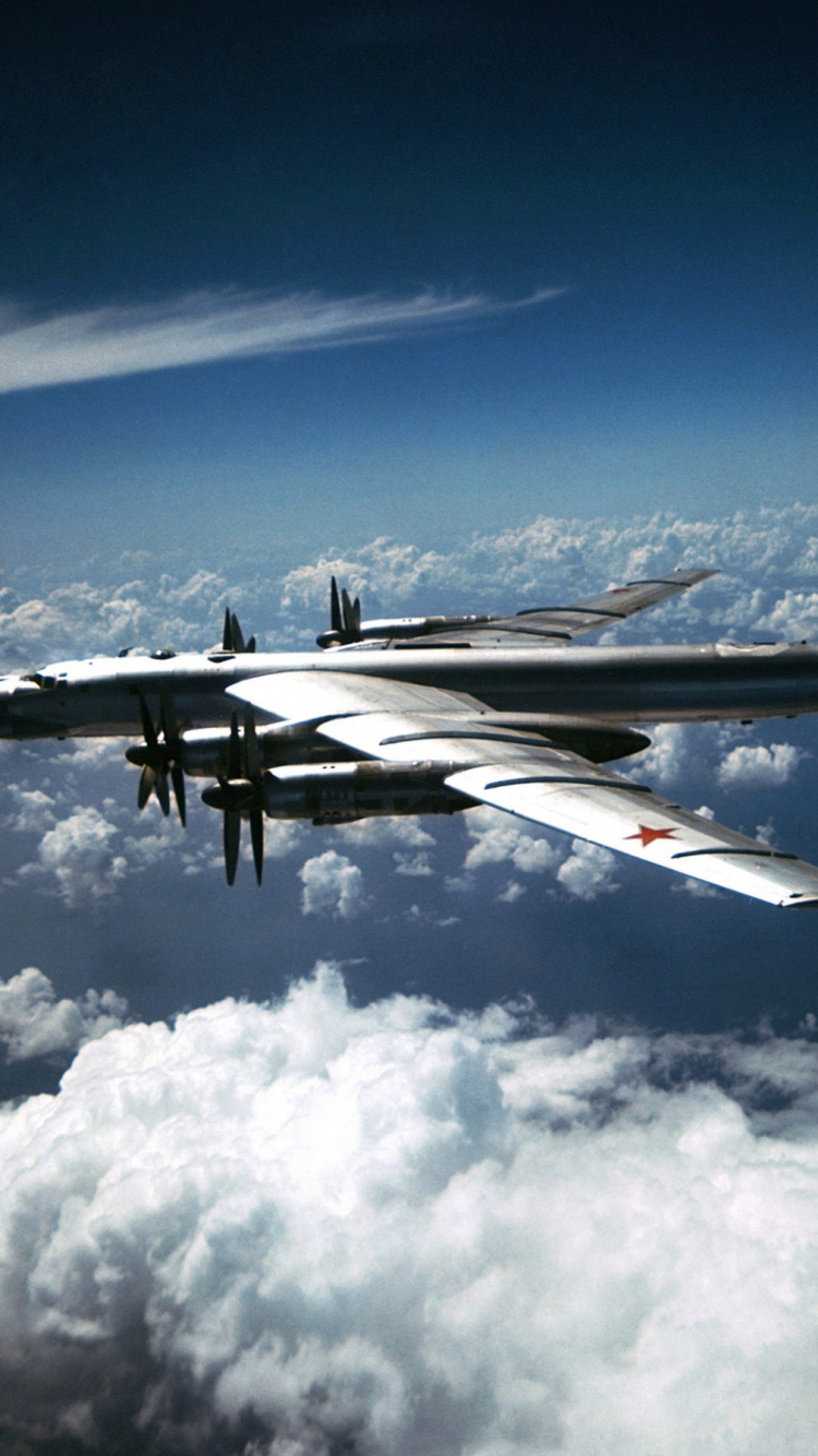 Schwarz-weißes Düsenflugzeug, Das Tagsüber Unter Blauem Himmel Fliegt. Wallpaper in 750x1334 Resolution