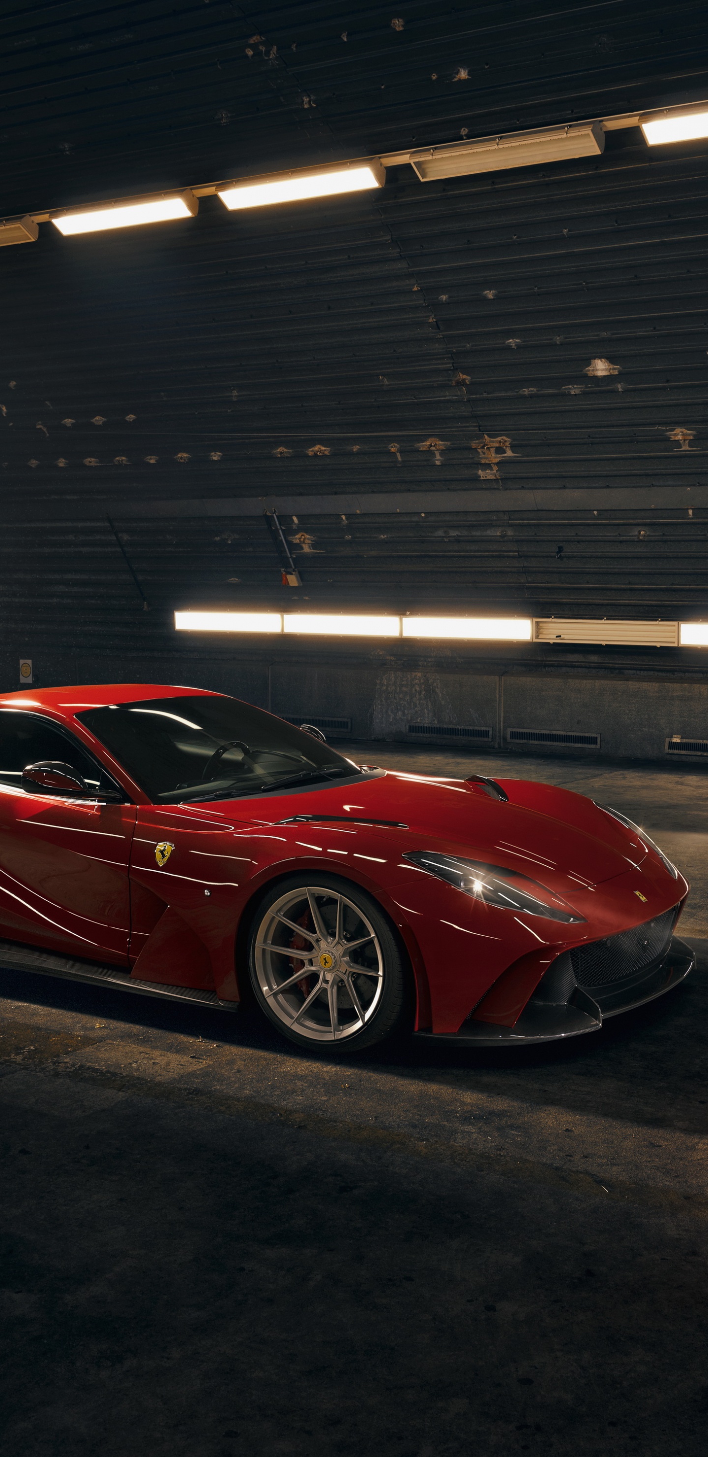 Red Ferrari 458 Italia Parked on Parking Lot. Wallpaper in 1440x2960 Resolution