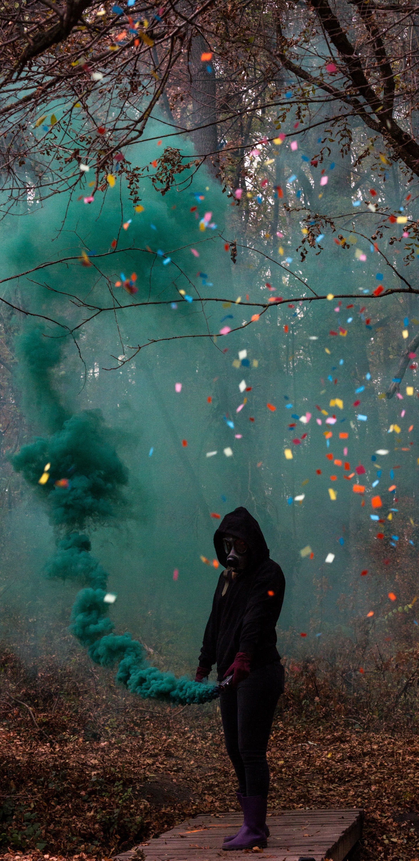 Mujer en Chaqueta Negra de Pie Bajo Luces de Cadena Verde y Rosa. Wallpaper in 1440x2960 Resolution