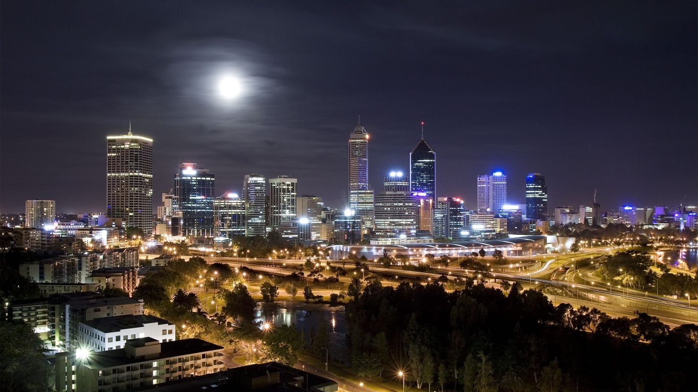 Skyline Der Stadt Bei Nacht Night. Wallpaper in 1366x768 Resolution