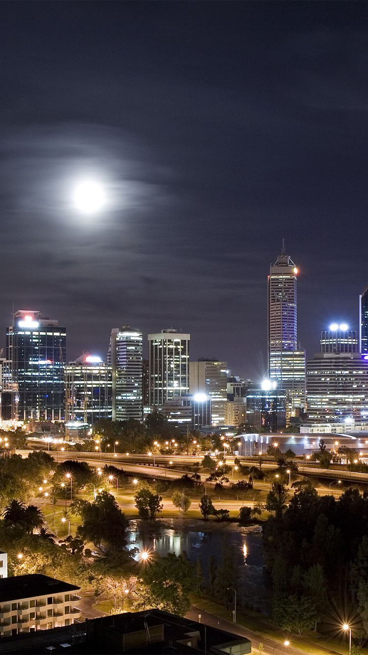 Skyline Der Stadt Bei Nacht Night. Wallpaper in 750x1334 Resolution