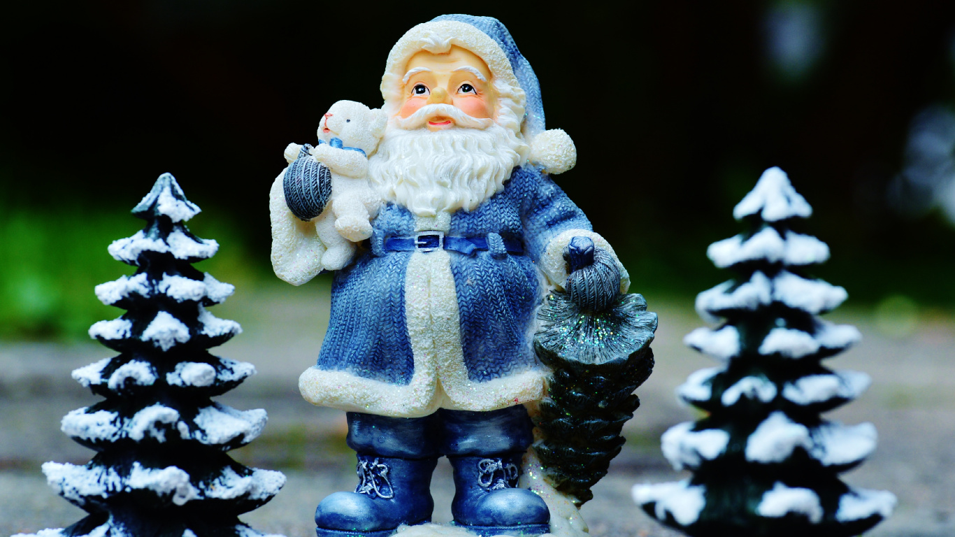 Weihnachtsmann, Weihnachten, Gartenzwerg, Lawn-ornament, Baum. Wallpaper in 1366x768 Resolution