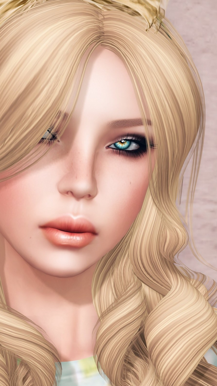 Blond, Graphics, Face, Head Hair, Cheek. Wallpaper in 750x1334 Resolution