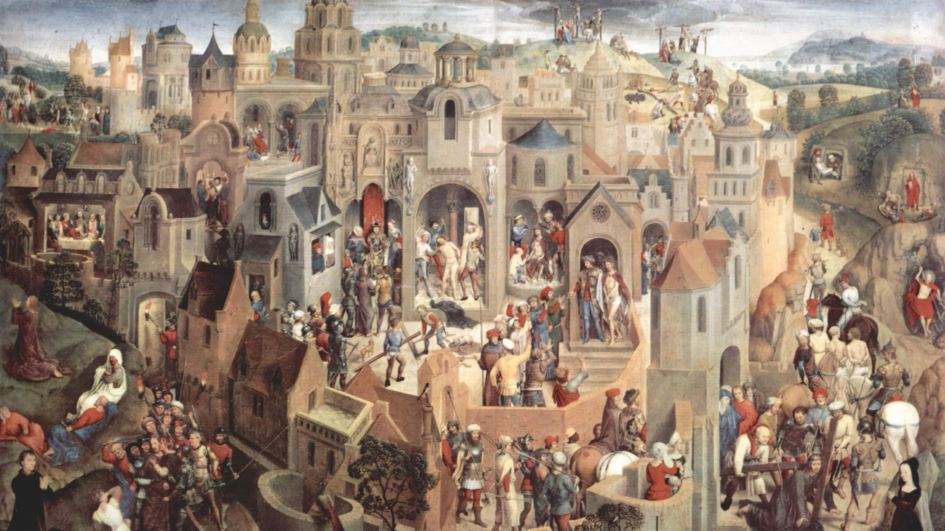 Les Gens Dans Une Peinture de la Ville. Wallpaper in 1366x768 Resolution