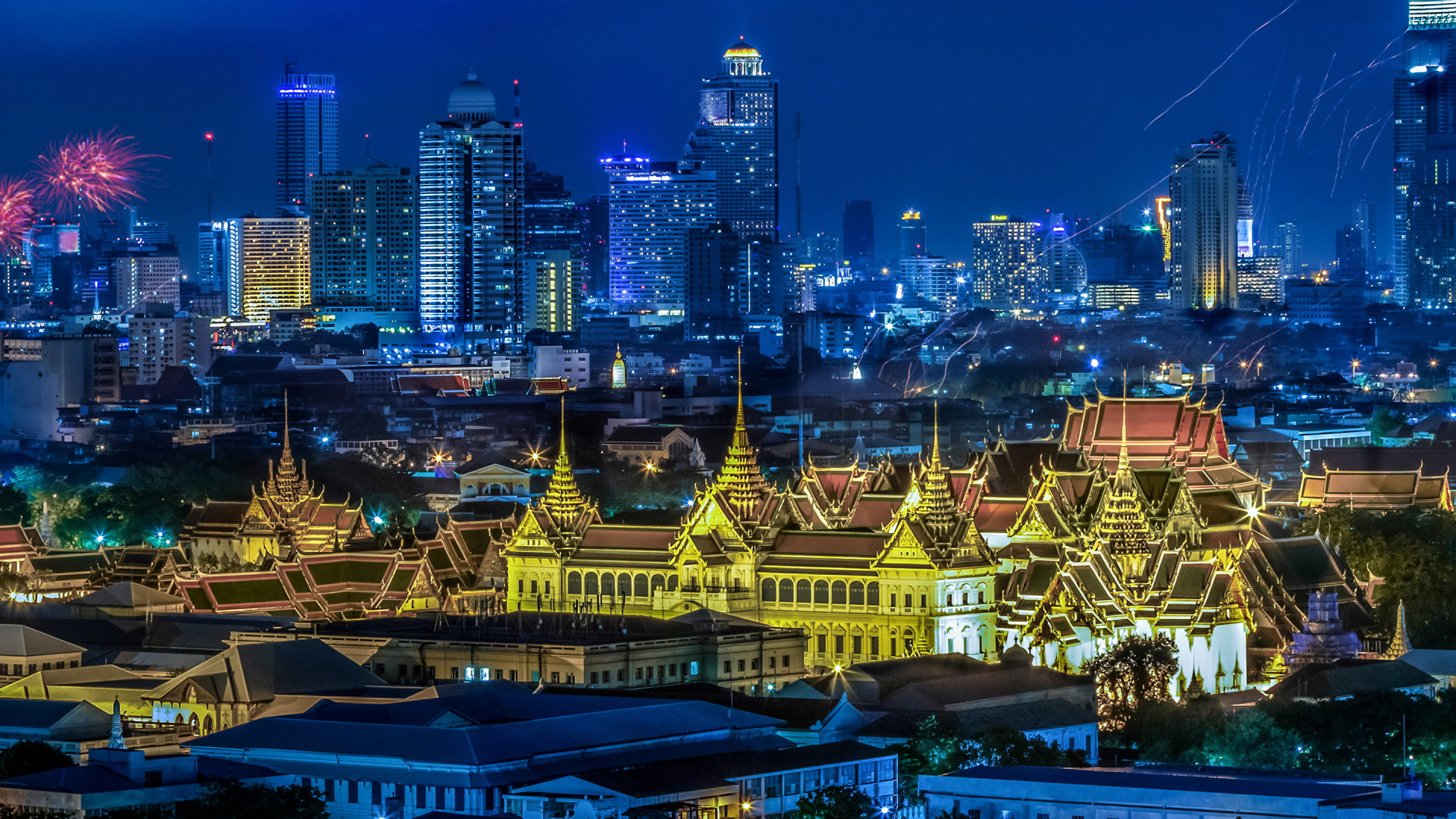 Skyline Der Stadt Bei Nacht Night. Wallpaper in 1920x1080 Resolution