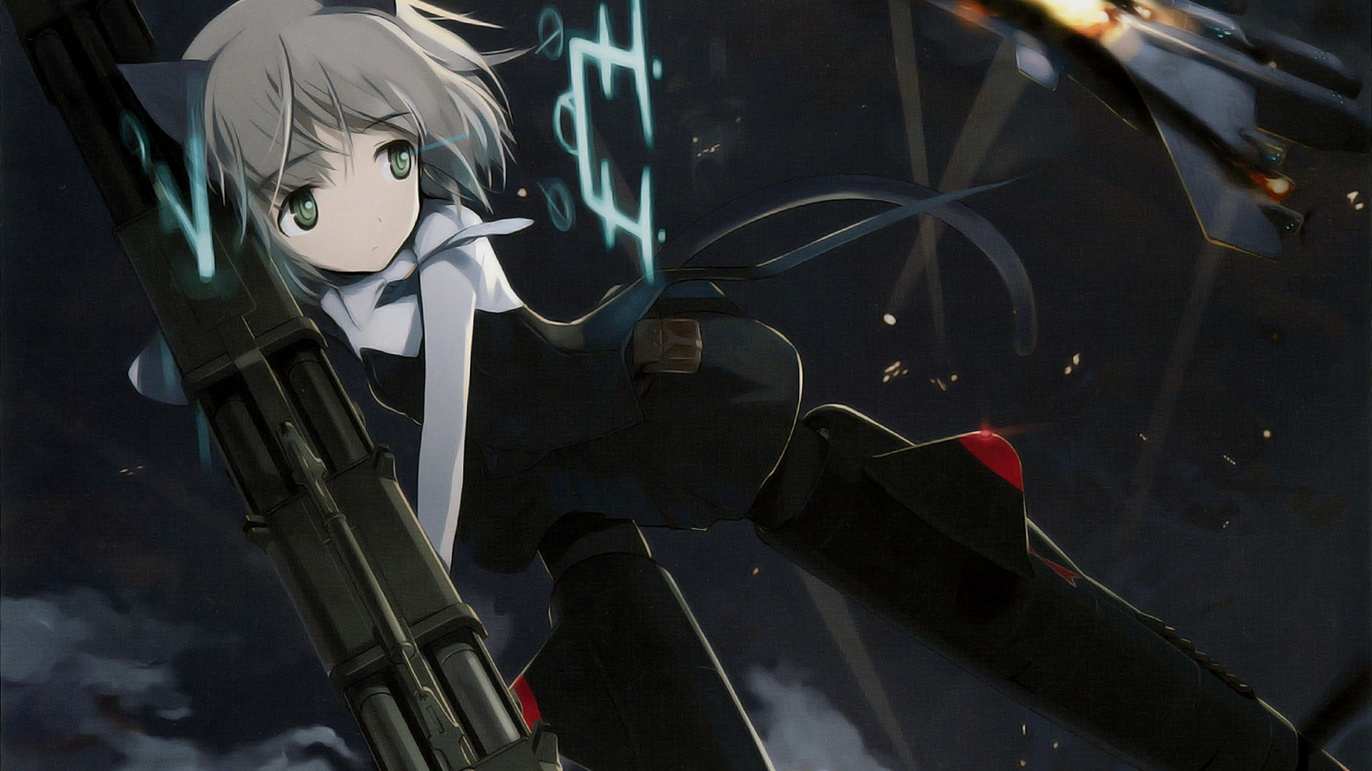 White Haired Male Anime Character Holding Black Rifle. Wallpaper in 1920x1080 Resolution