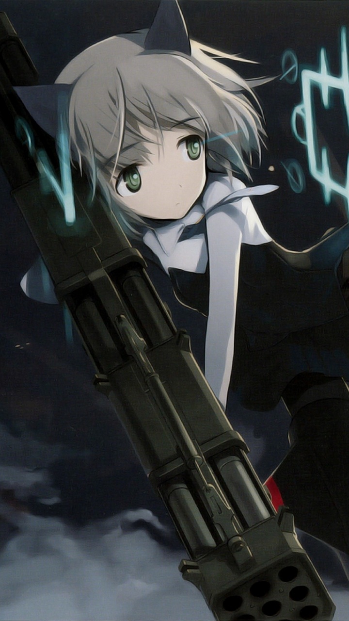 White Haired Male Anime Character Holding Black Rifle. Wallpaper in 720x1280 Resolution