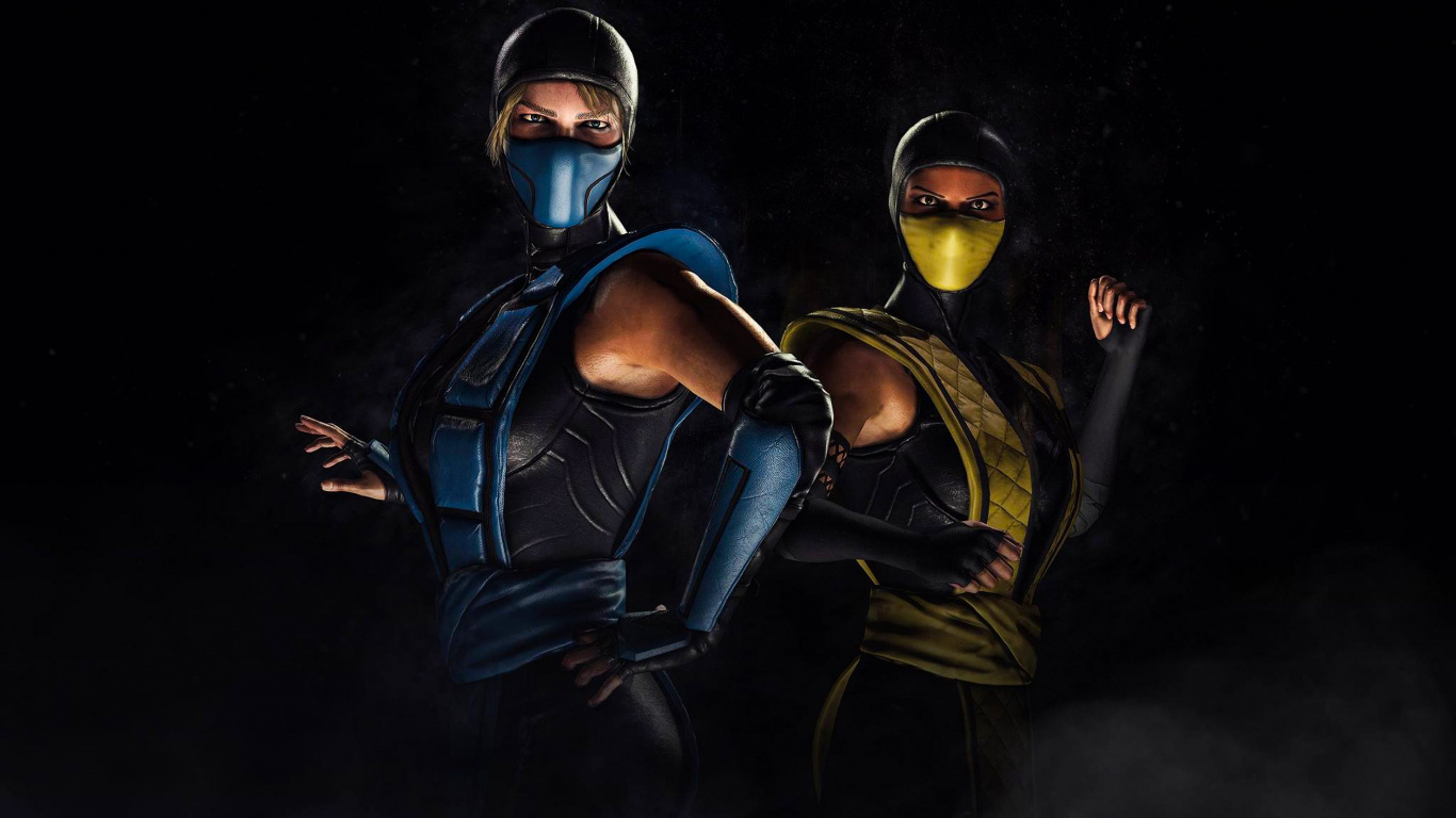 Mortal Kombat x, Scorpion, Cassie Cage, Obscurité, Jeu D'aventure. Wallpaper in 1366x768 Resolution