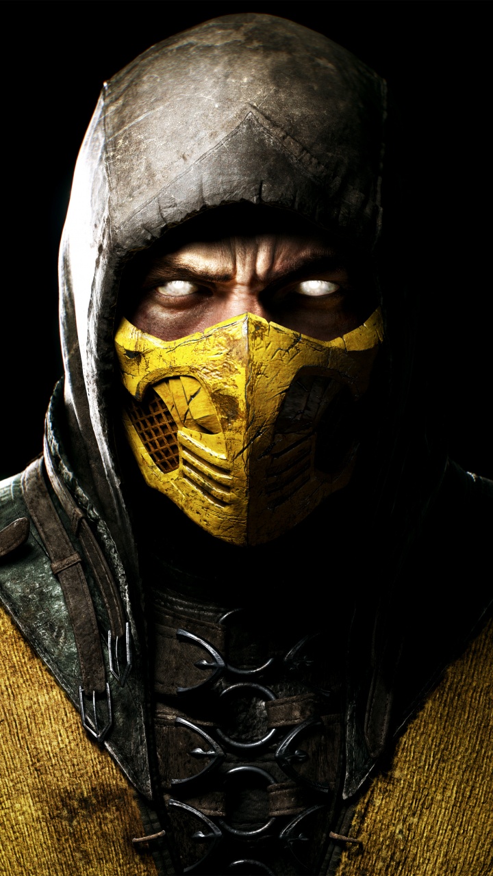 Mortal Kombat x, Scorpion, Yellow, Human, Darkness. Wallpaper in 720x1280 Resolution