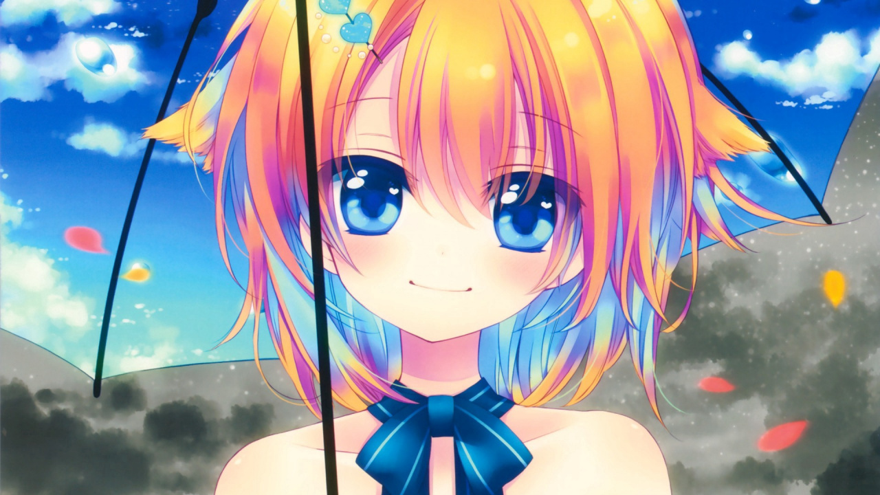 Blauhaarige Weibliche Anime-Figur. Wallpaper in 1280x720 Resolution