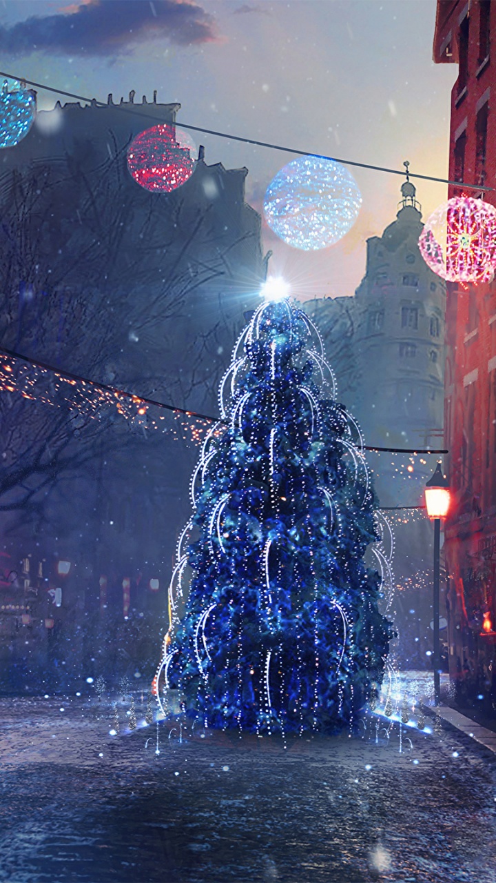 Weihnachten, Licht, Street, Stadtgebiet, Nacht. Wallpaper in 720x1280 Resolution