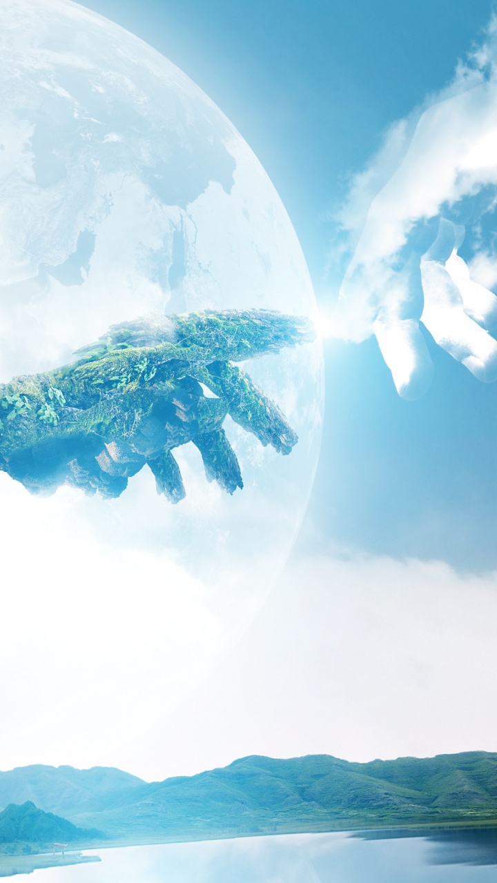 Weiße Wolken Über Grünem Berg. Wallpaper in 720x1280 Resolution