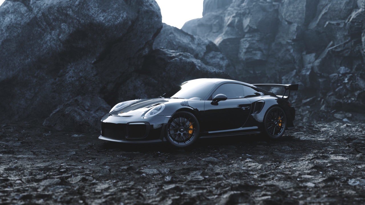 Black Porsche 911 on Black Rock. Wallpaper in 1280x720 Resolution