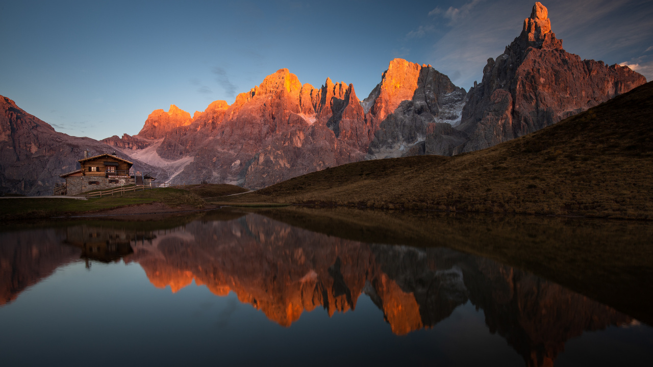 Cimon Della Pala, Mountain Range, Mountain, Reflection, Mountainous Landforms. Wallpaper in 1280x720 Resolution