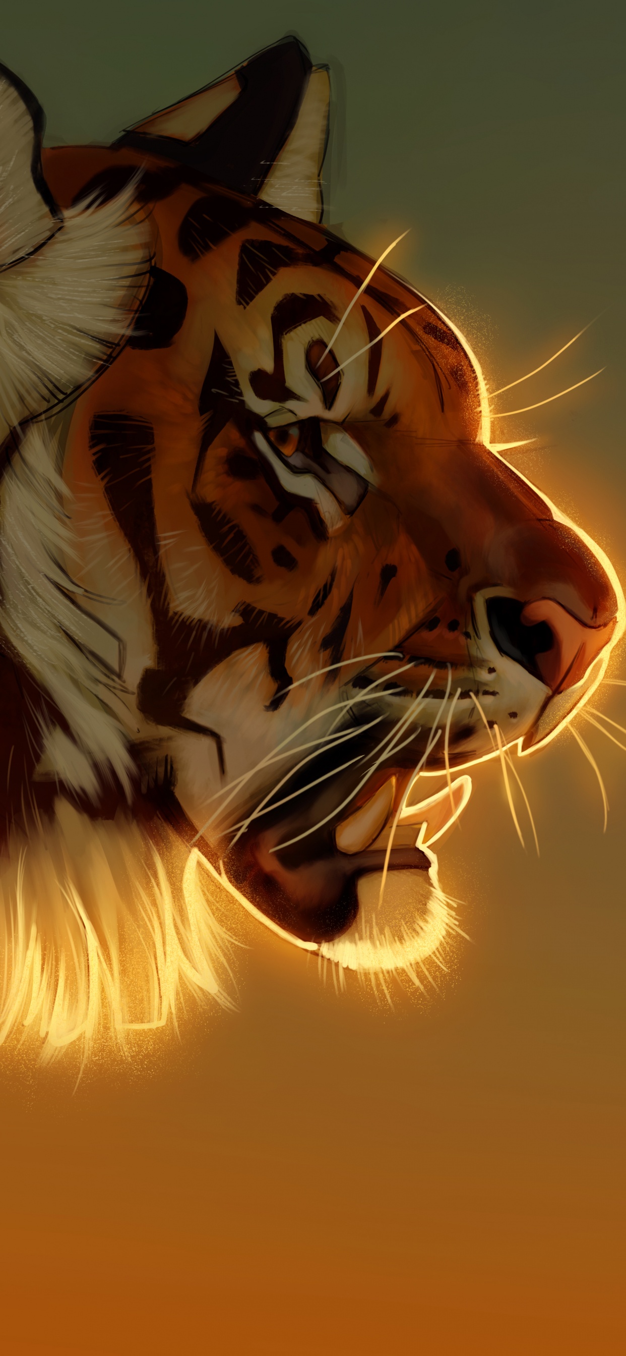 Tigre Avec Fond Clair Orange. Wallpaper in 1242x2688 Resolution