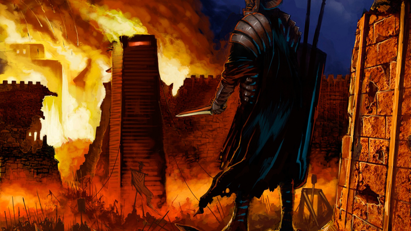 Mann im Blauen Kleid Mit Schwert. Wallpaper in 1366x768 Resolution