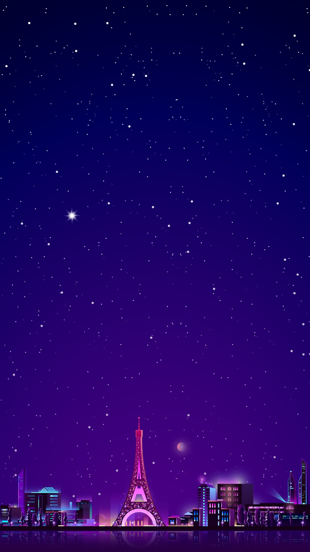 Eiffelturm, Cyberpunk, Vaporwave, Vektor-Grafiken, Nacht. Wallpaper in 1080x1920 Resolution