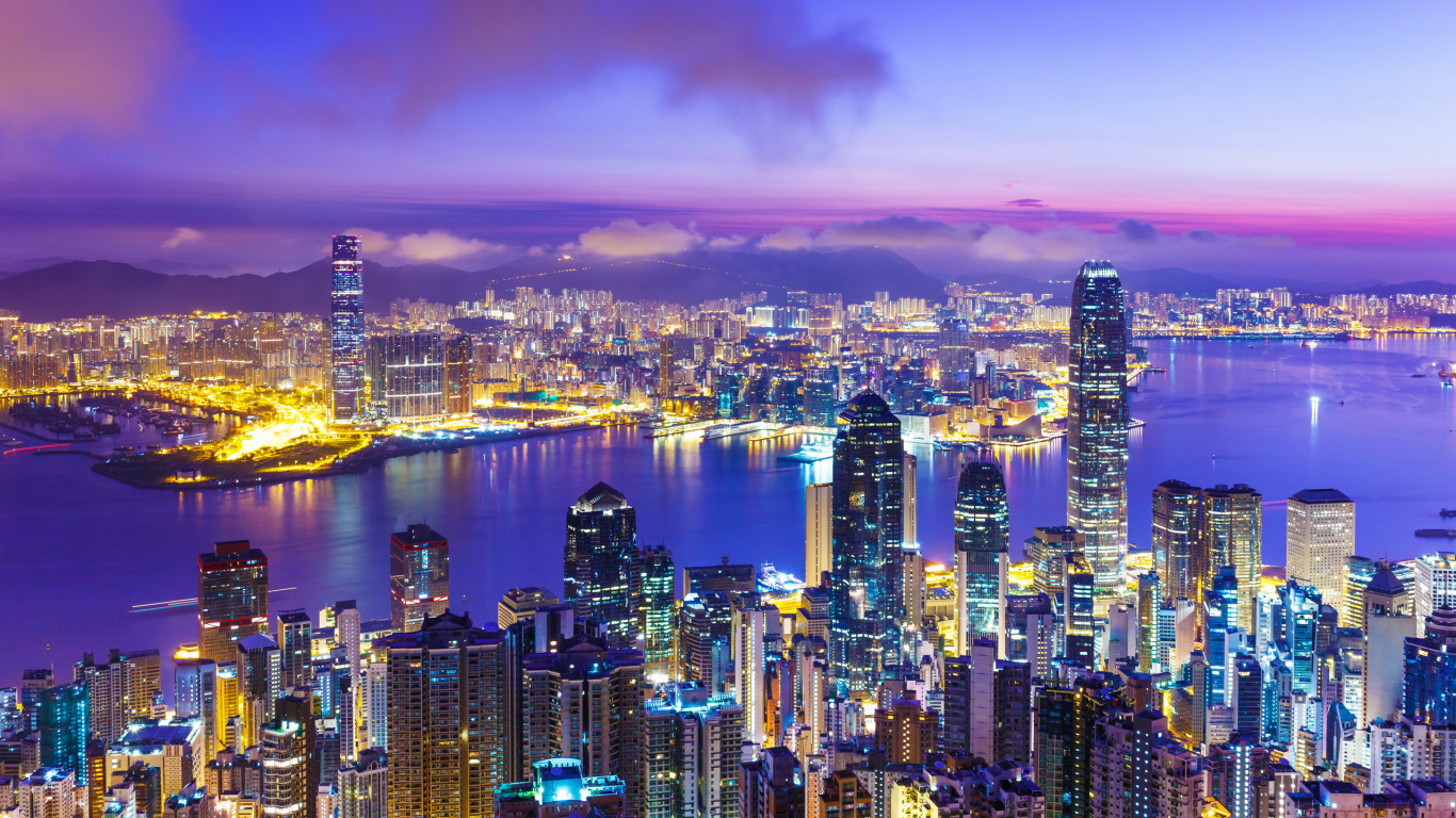 Skyline Der Stadt Bei Nacht Night. Wallpaper in 1366x768 Resolution