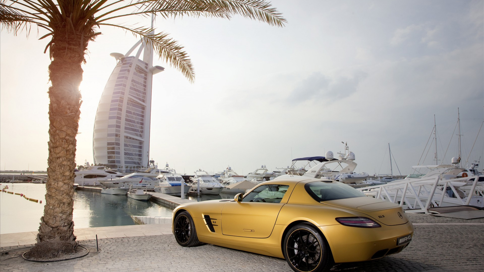 Yellow Porsche 911 Parked Near Palm Trees and Buildings During Daytime. Wallpaper in 1920x1080 Resolution