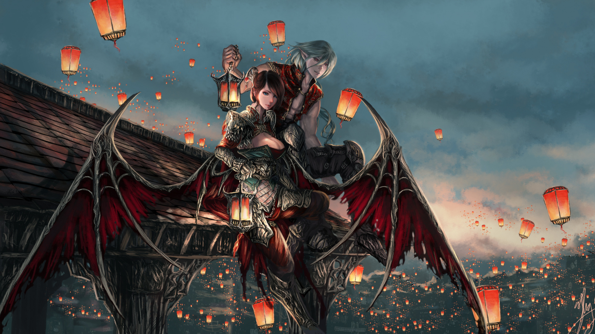 Femme en Robe Noire Tenant un Personnage D'anime Parapluie Rouge. Wallpaper in 1920x1080 Resolution