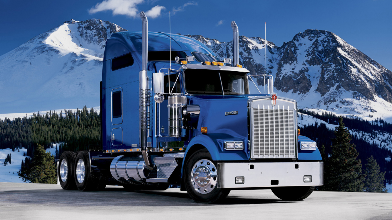 Camion de Fret Blanc et Bleu Sur la Route Pendant la Journée. Wallpaper in 1366x768 Resolution