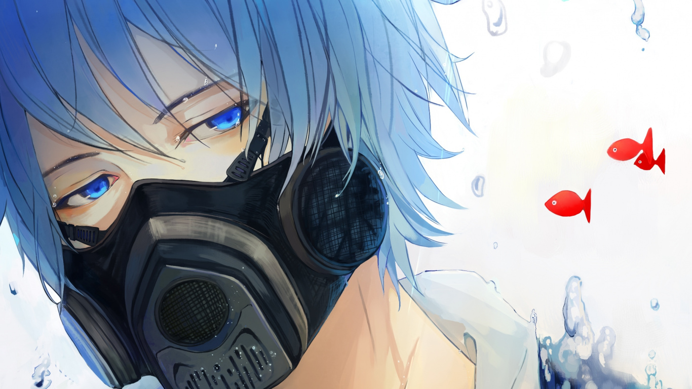 Blue Haired Male Anime Character. Wallpaper in 1366x768 Resolution