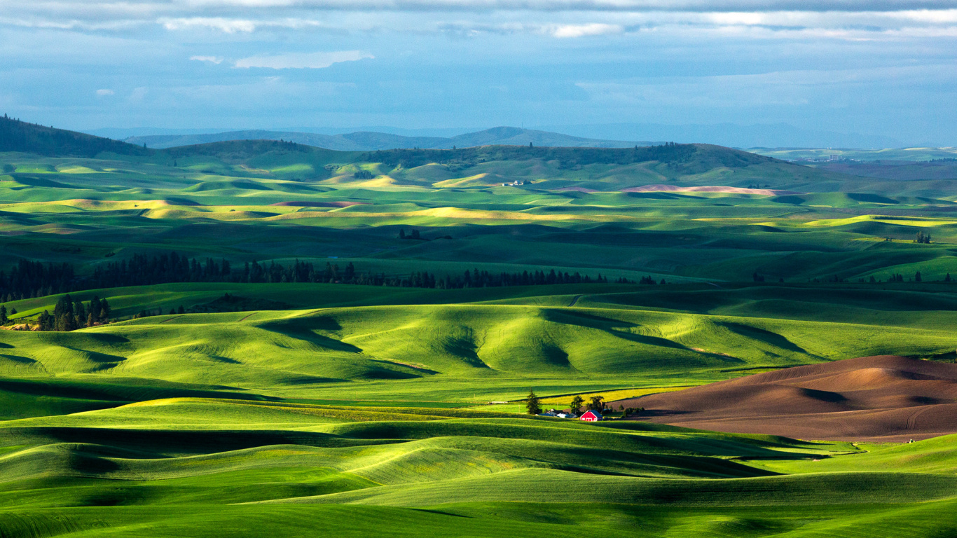 Tagsüber Grüne Wiese Unter Weißen Wolken. Wallpaper in 1366x768 Resolution