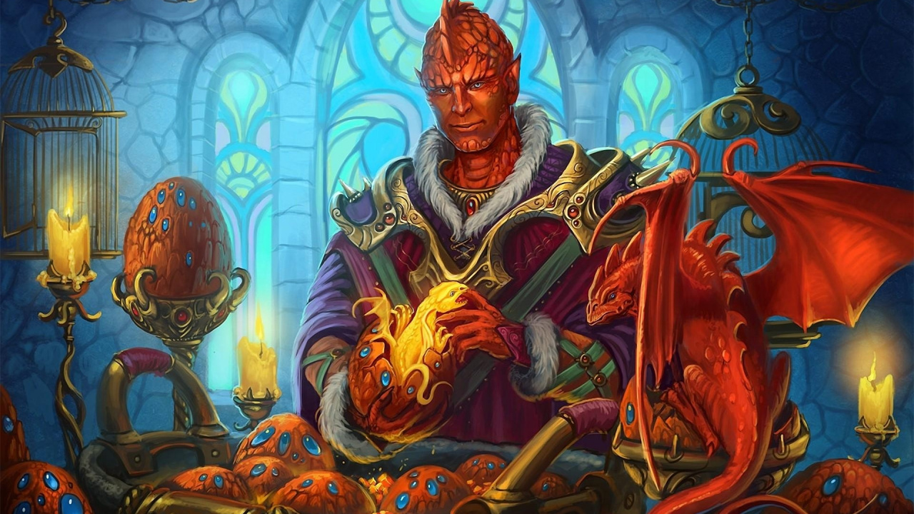 Man in Blue and Yellow Robe Holding Sword Painting. Wallpaper in 1280x720 Resolution