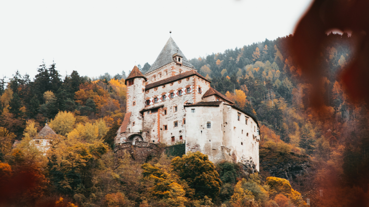 Weiße Und Schwarze Betonburg Umgeben Von Bäumen. Wallpaper in 1280x720 Resolution