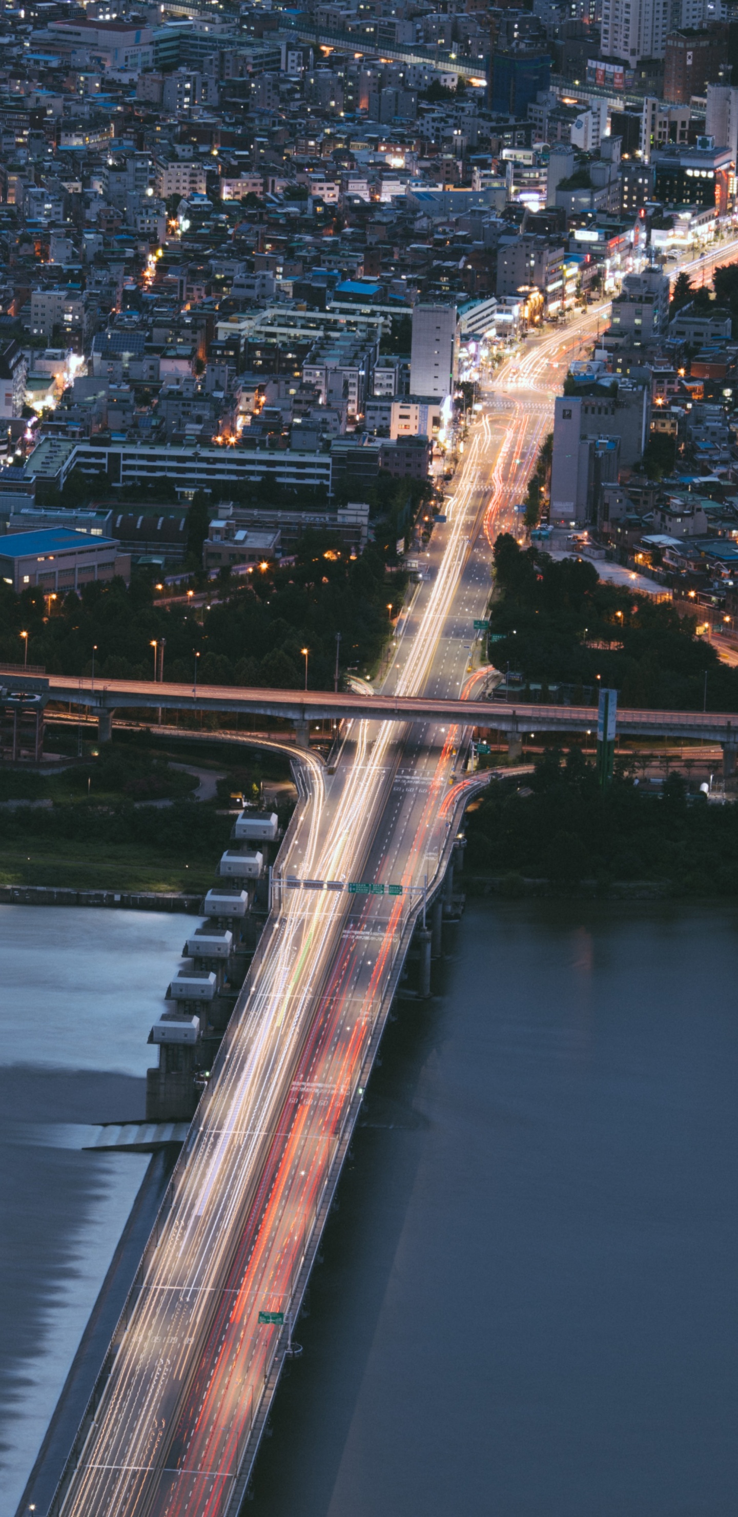Aerial View of City Buildings During Night Time. Wallpaper in 1440x2960 Resolution