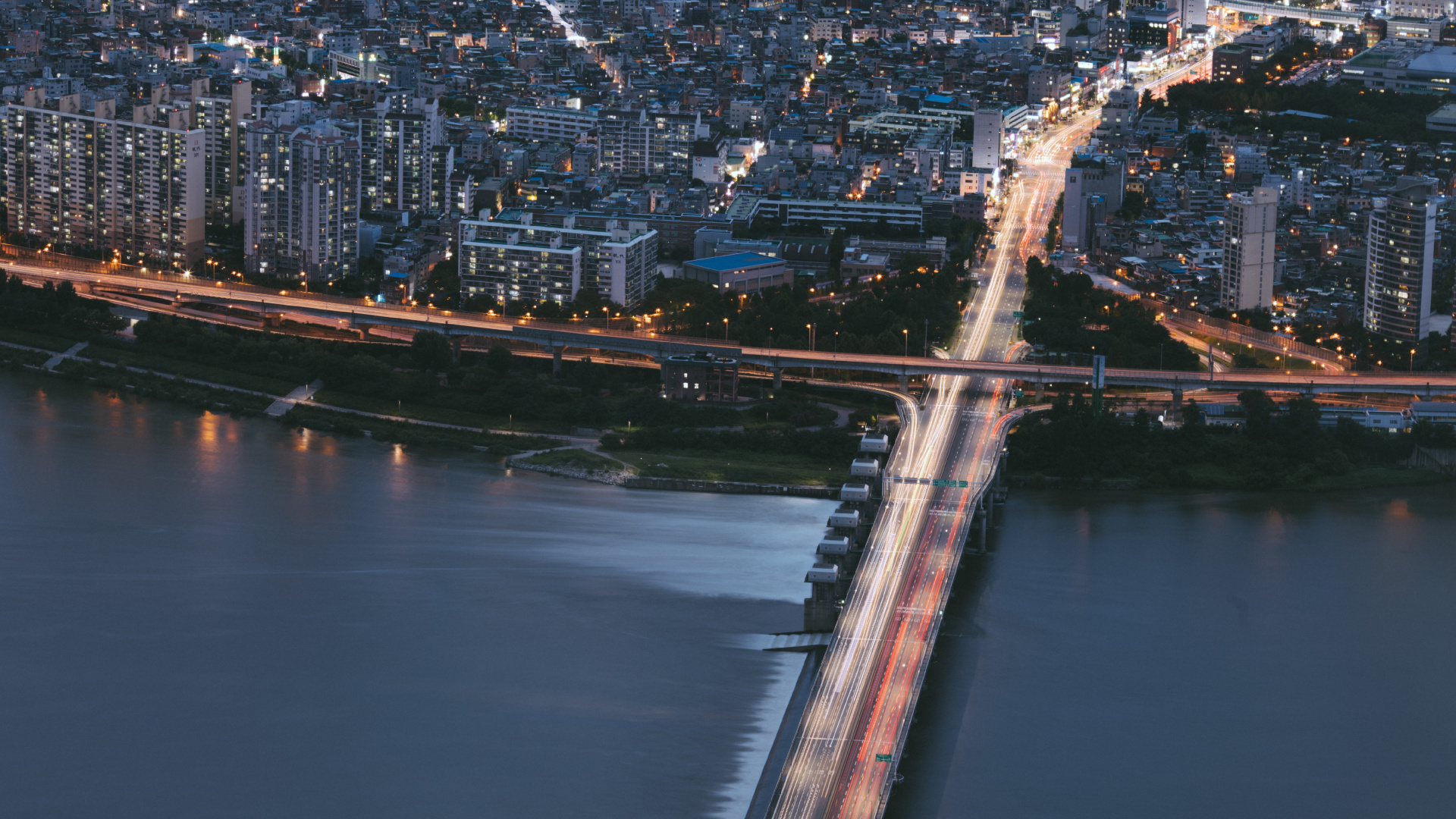 Aerial View of City Buildings During Night Time. Wallpaper in 1920x1080 Resolution