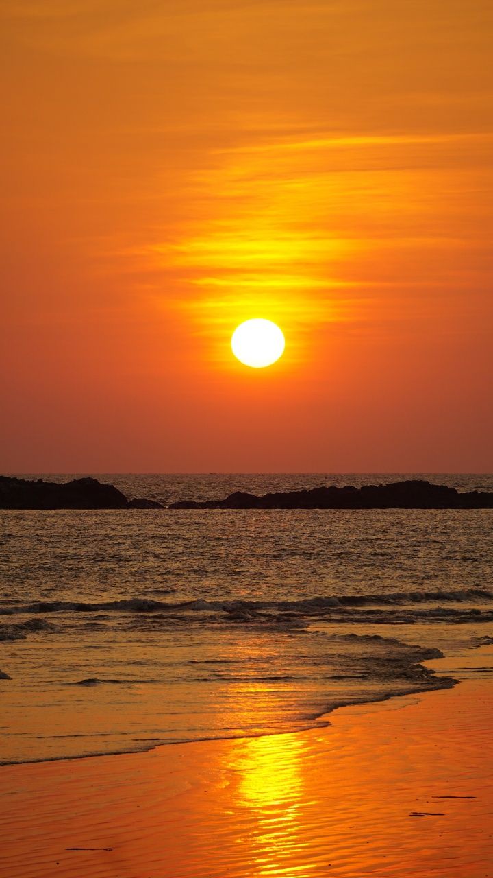 Horizon, Lever, Soleil, Afterglow, Mer. Wallpaper in 720x1280 Resolution