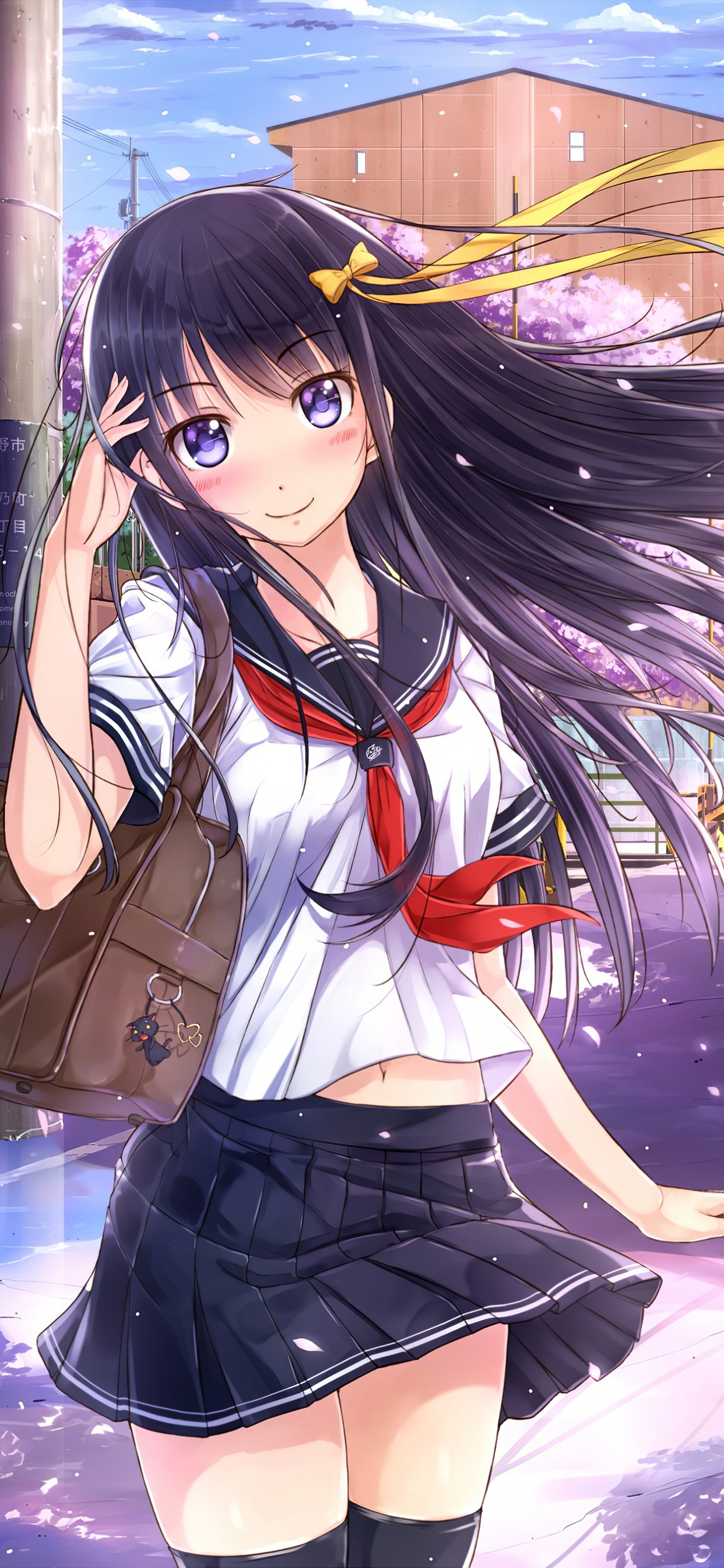 Woman in White and Black School Uniform Anime Character. Wallpaper in 1242x2688 Resolution