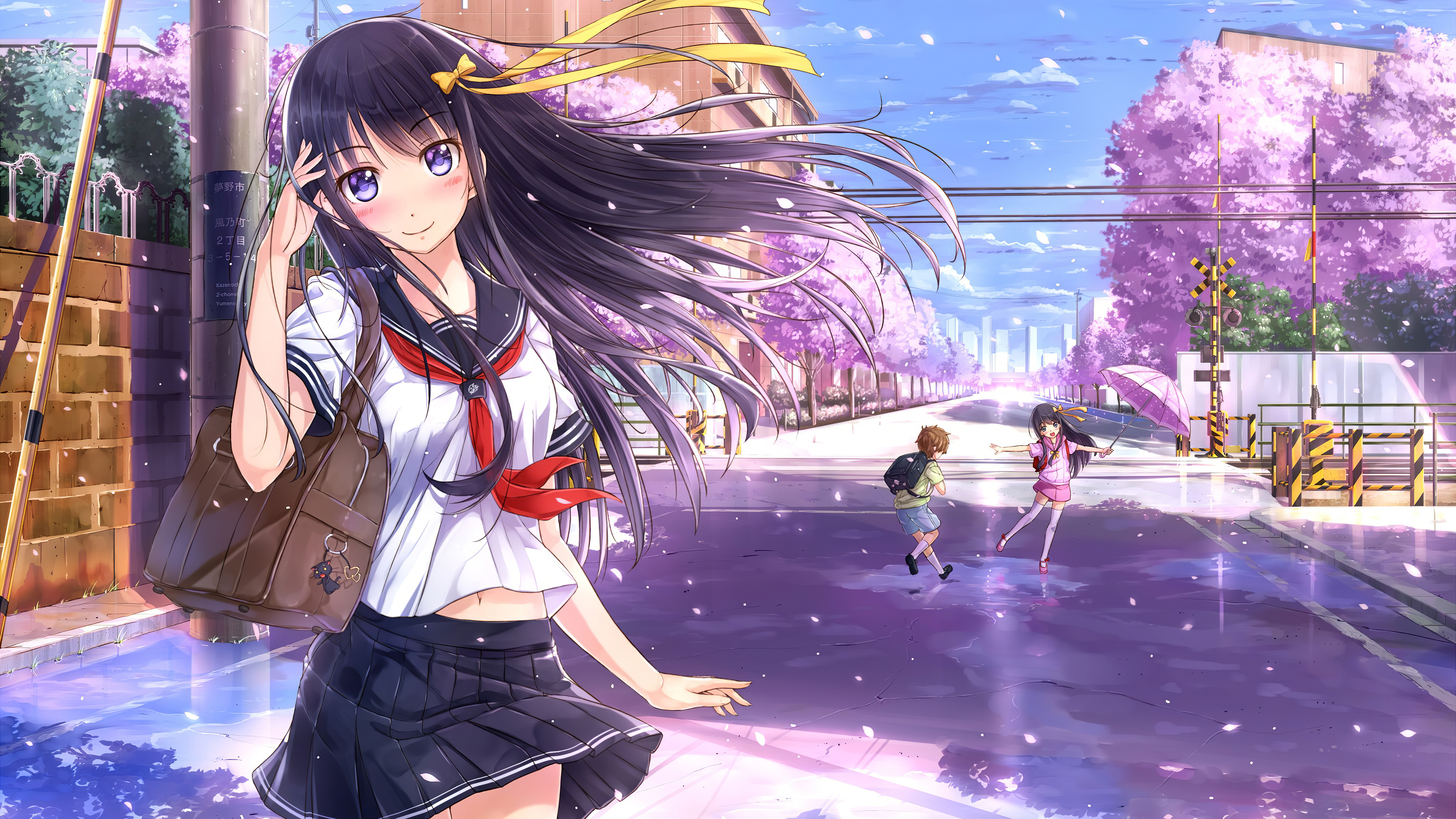 长长的头发, 卡通, 姬切, 均匀, 学校制服 壁纸 3840x2160 允许