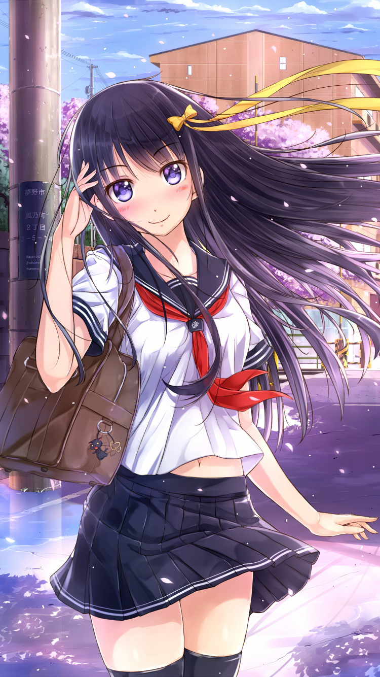 长长的头发, 卡通, 姬切, 均匀, 学校制服 壁纸 750x1334 允许
