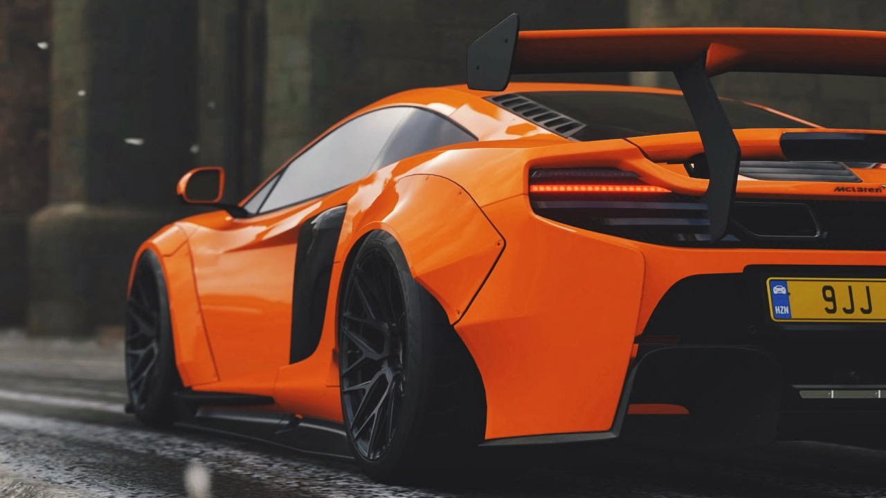 Orange Lamborghini Aventador on Road. Wallpaper in 1280x720 Resolution
