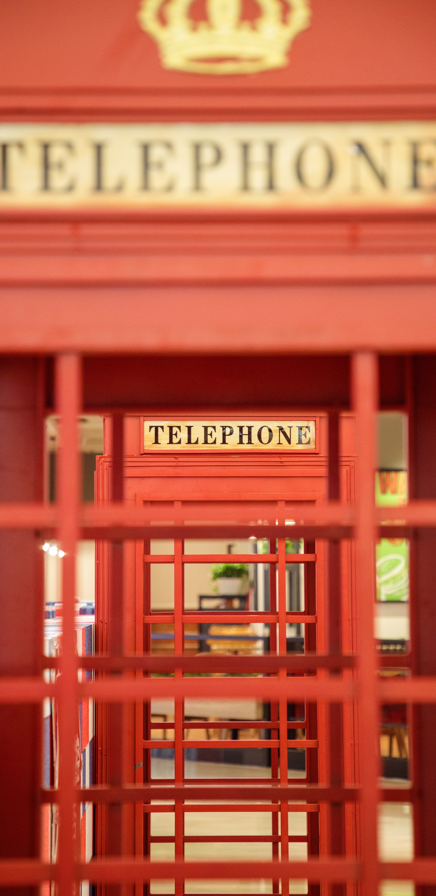 Red Wooden Telephone Booth With Red Wooden Frame. Wallpaper in 1440x2960 Resolution