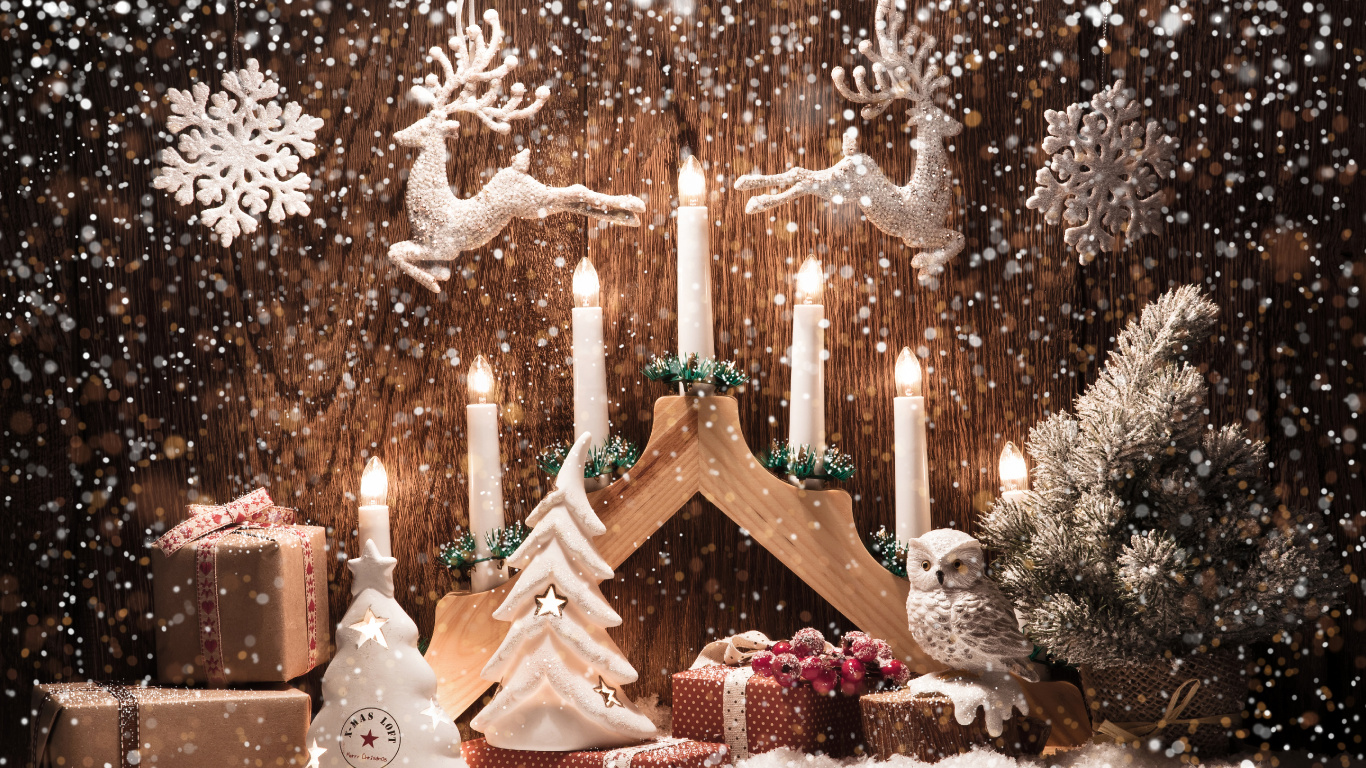 Merry Christmas Candles, Christmas Day, Candle, New Year, Snow. Wallpaper in 1366x768 Resolution