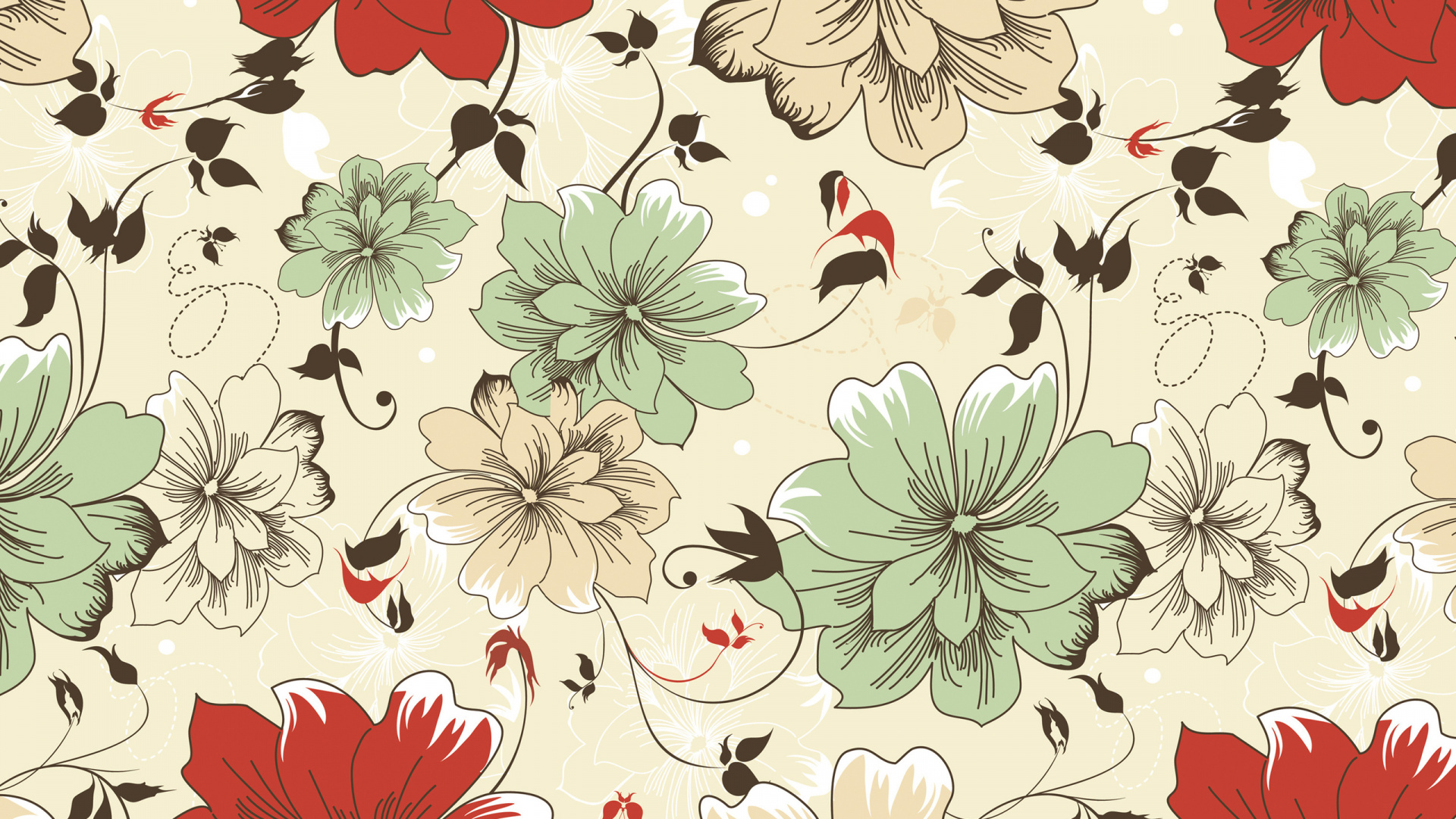 Rot-weißes Und Grünes Florales Textil. Wallpaper in 1920x1080 Resolution