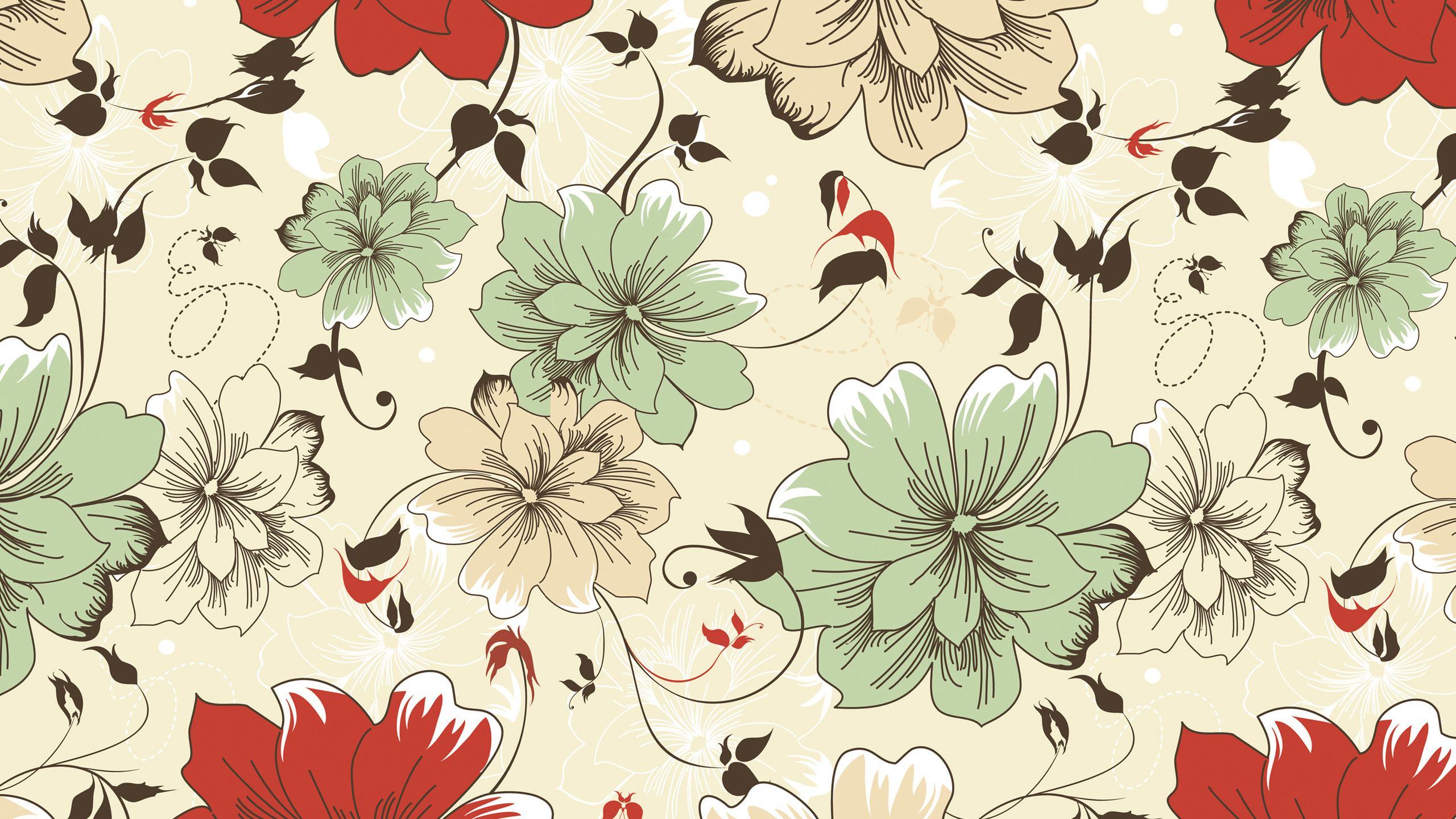 Rot-weißes Und Grünes Florales Textil. Wallpaper in 2560x1440 Resolution