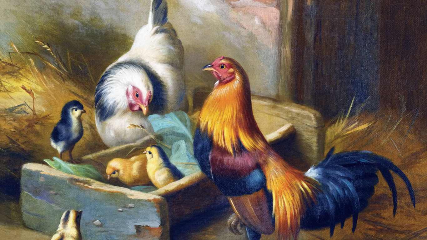 Weißer Und Brauner Hahn Auf Braunem Holztisch. Wallpaper in 1366x768 Resolution