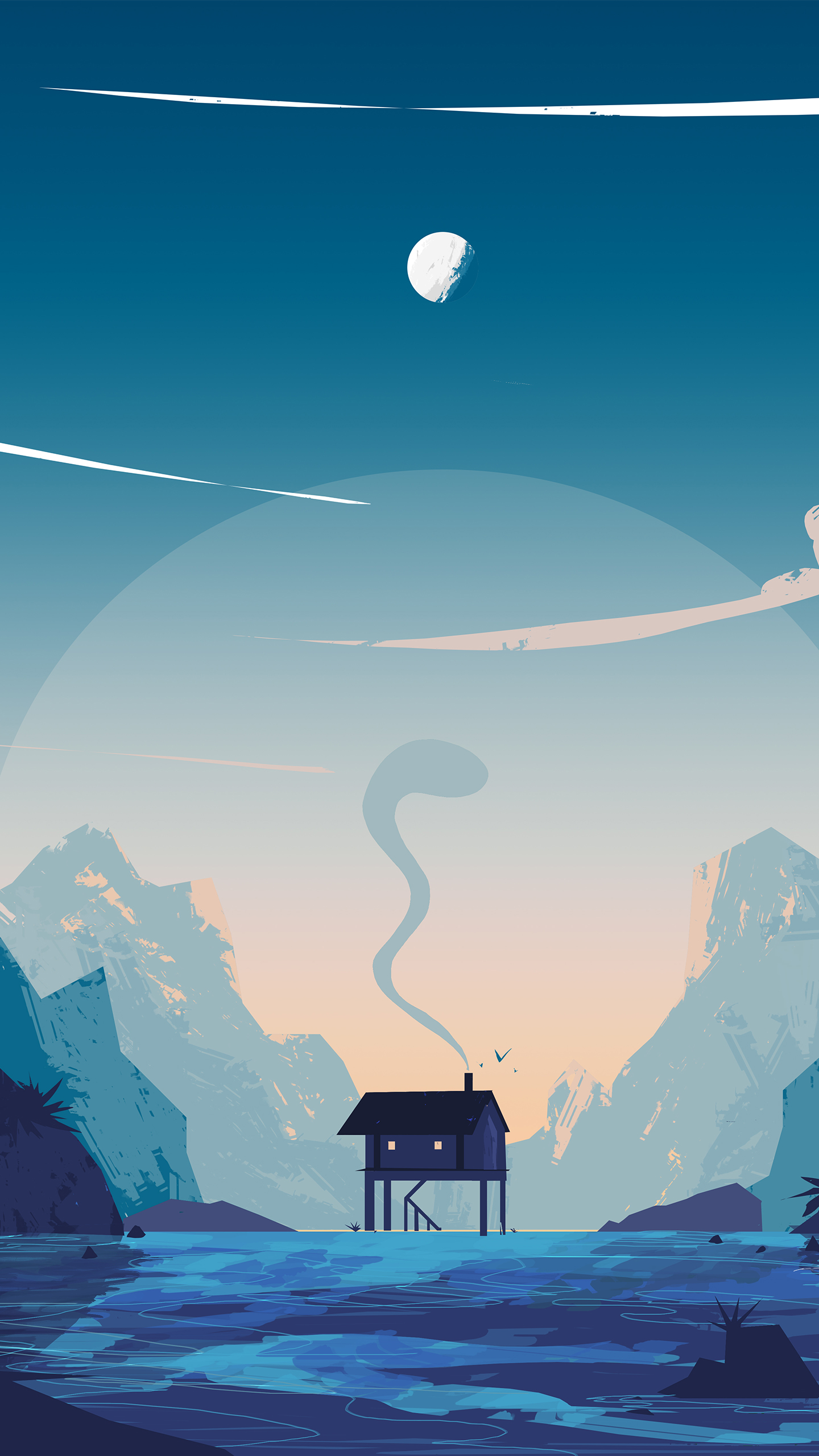 Minimalism, Atmosphere, Daytime, Mountain, Light. Wallpaper in 1440x2560 Resolution