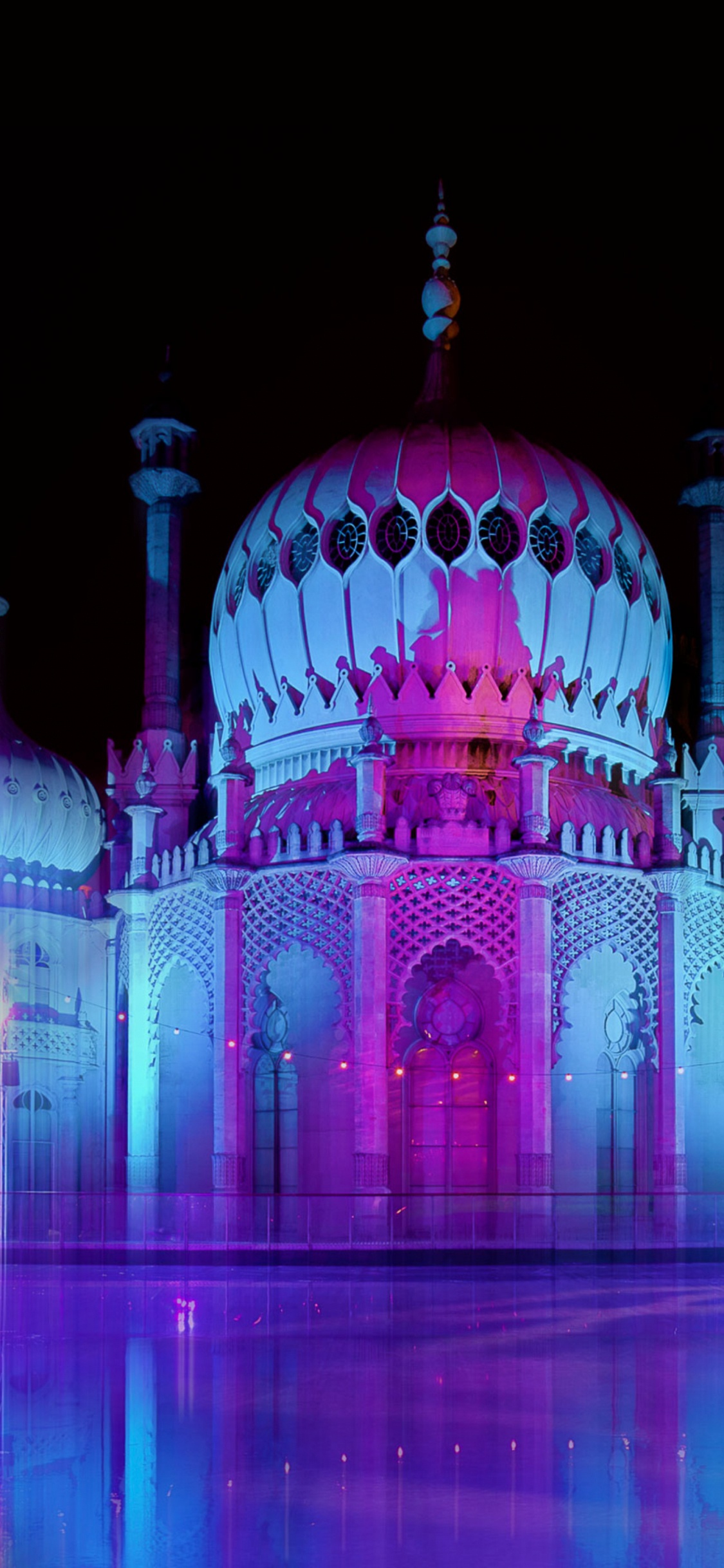 建筑, 里程碑, 紫色的, 粉红色, 反射 壁纸 1125x2436 允许