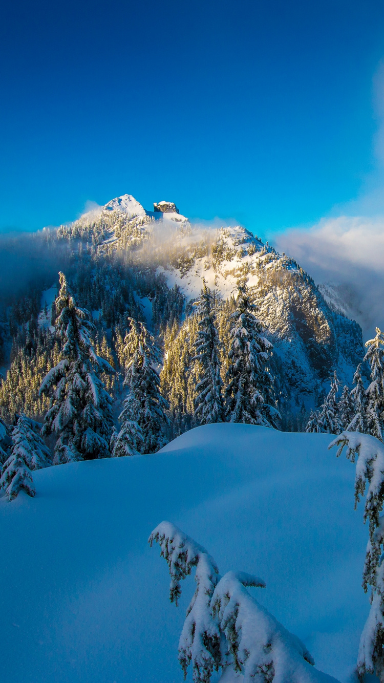 Montagne Couverte de Neige Sous Ciel Bleu Pendant la Journée. Wallpaper in 750x1334 Resolution