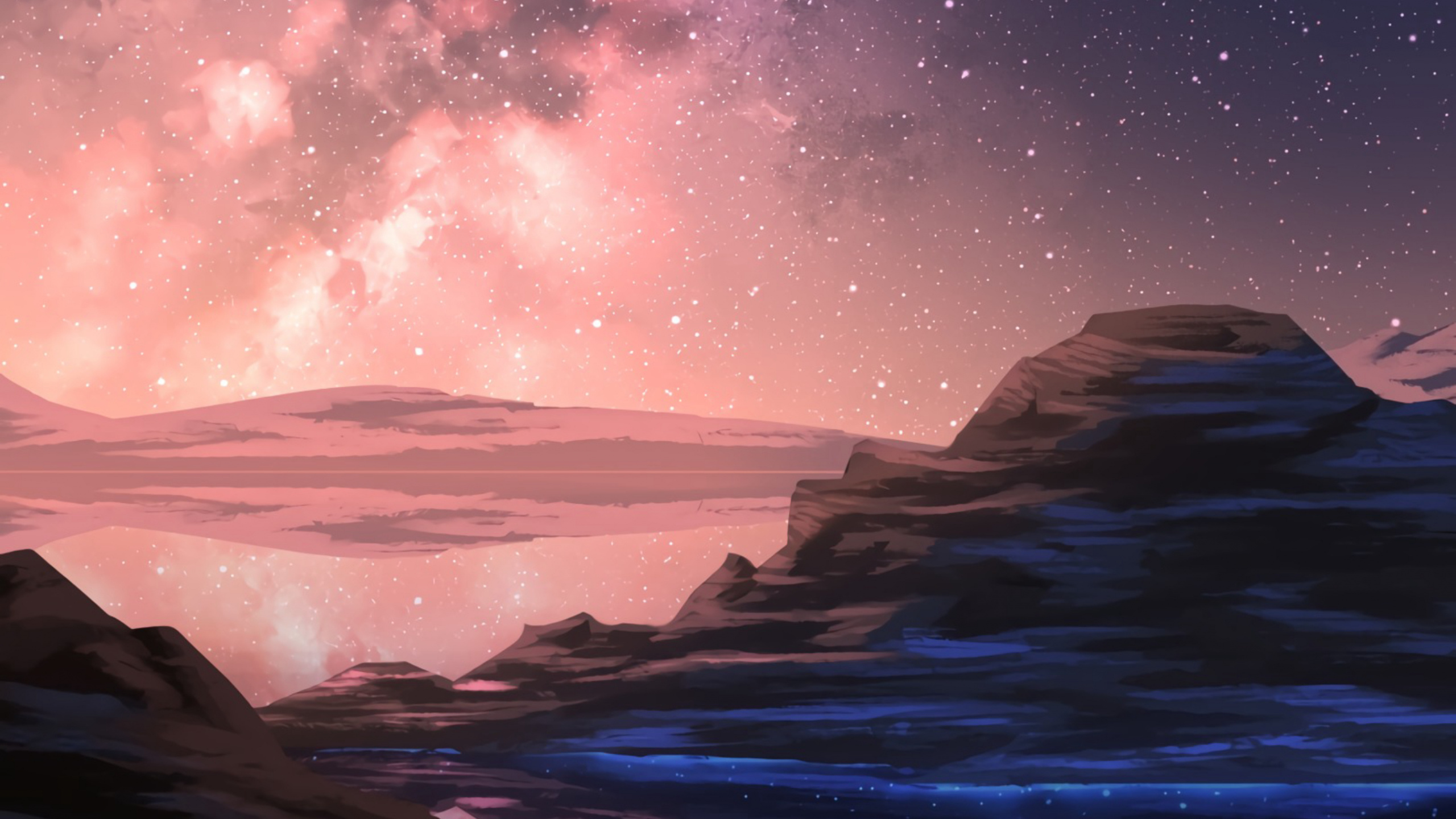 Brown Mountain Under Blue Sky During Night Time. Wallpaper in 2560x1440 Resolution