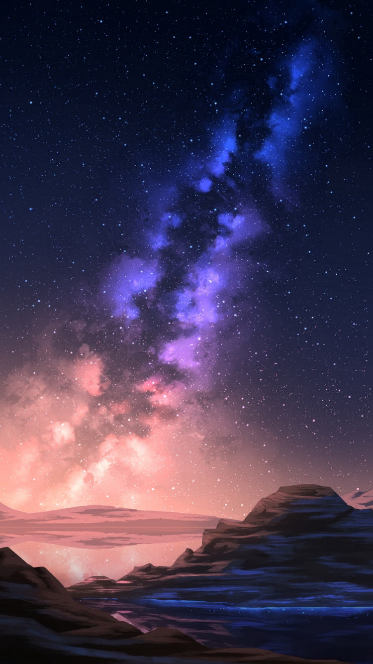 Brown Mountain Under Blue Sky During Night Time. Wallpaper in 750x1334 Resolution