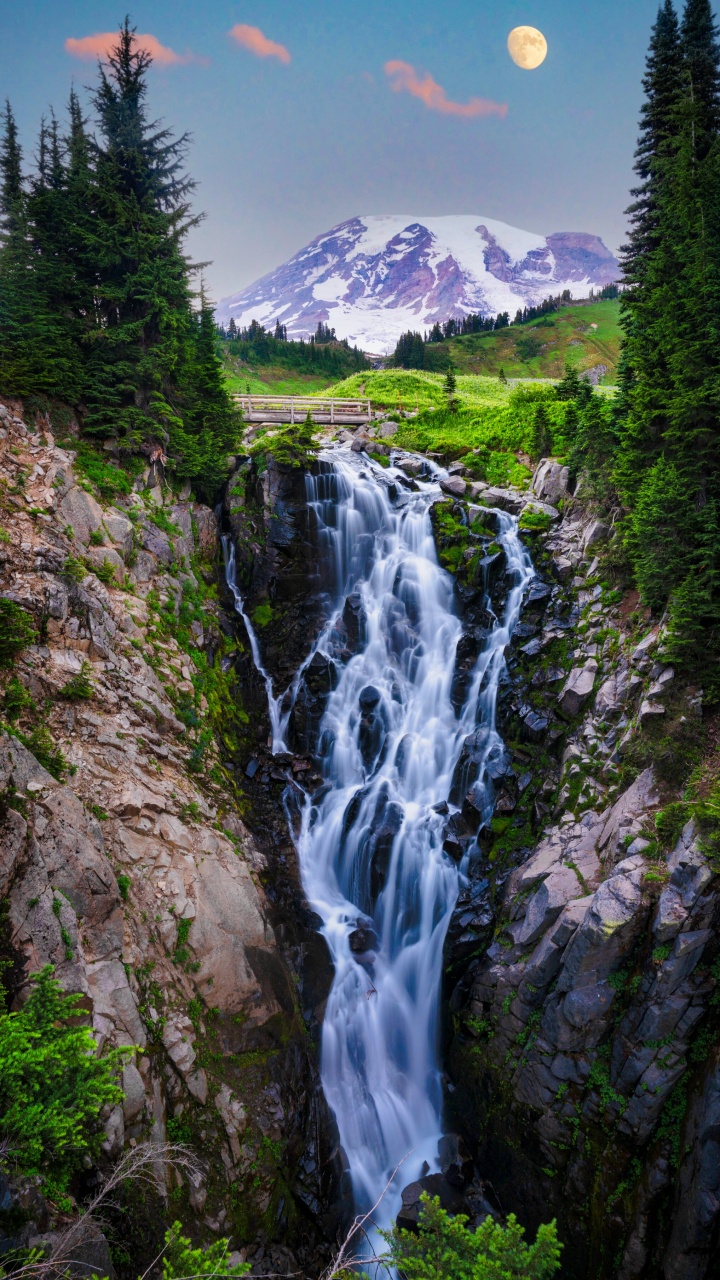 Berg Wasserfall, Mount Rainier, Washington Montieren, Wasserfall, Rocky Mountains. Wallpaper in 720x1280 Resolution