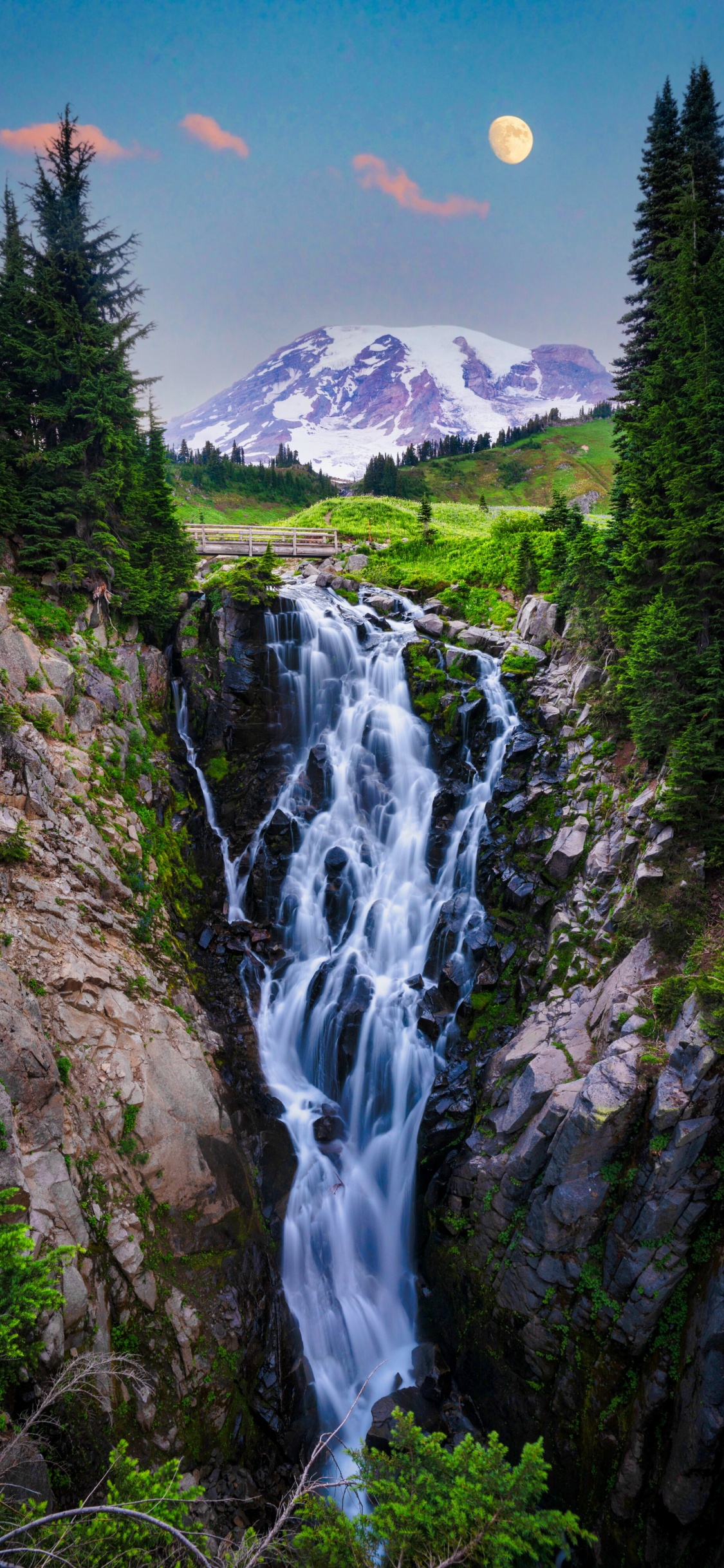 Mountain Waterfall, Mount Rainier, Mountain, Mount Washington, Waterfall. Wallpaper in 1125x2436 Resolution
