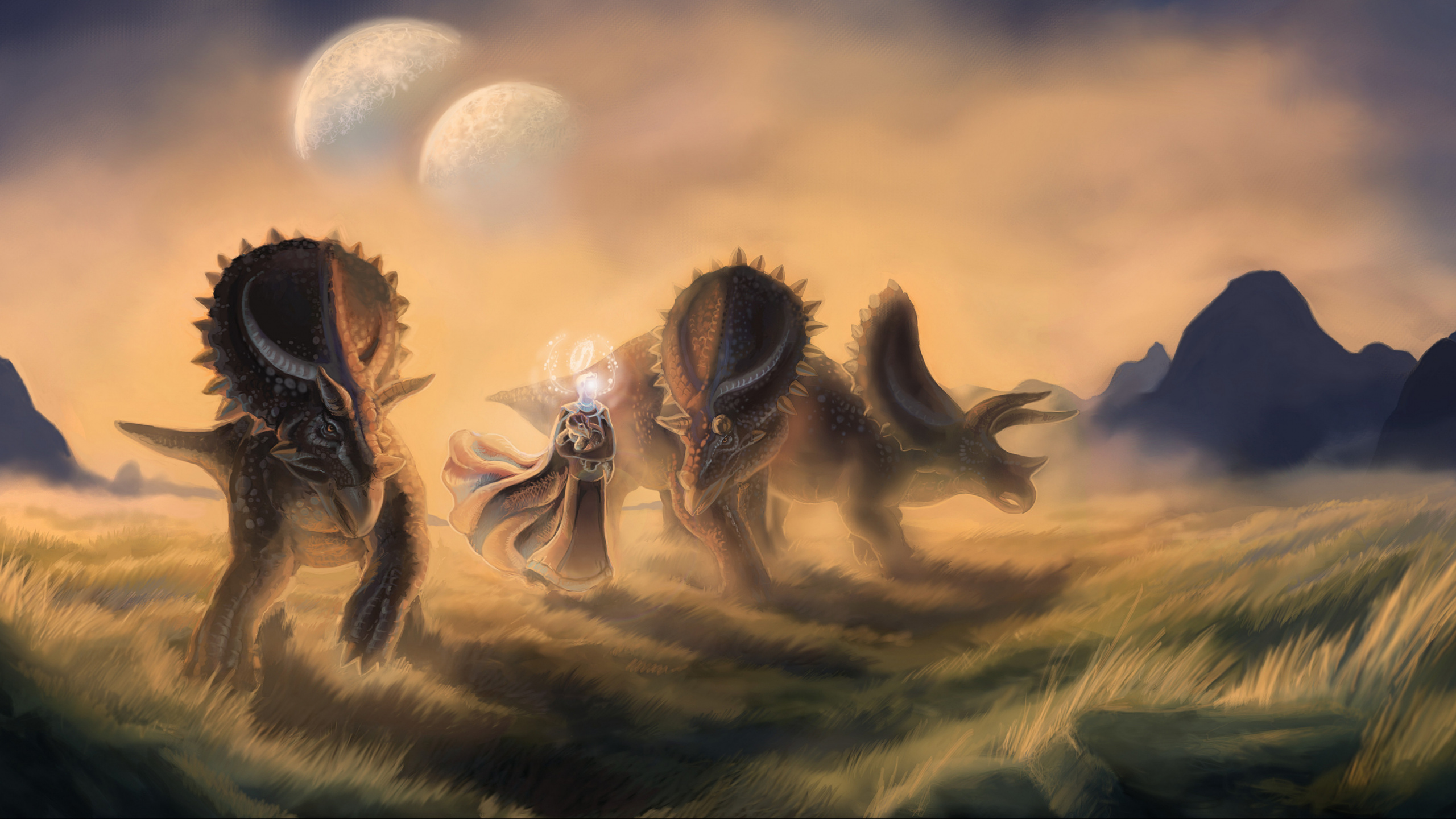 Ilustración de Dragón Marrón y Negro. Wallpaper in 2560x1440 Resolution